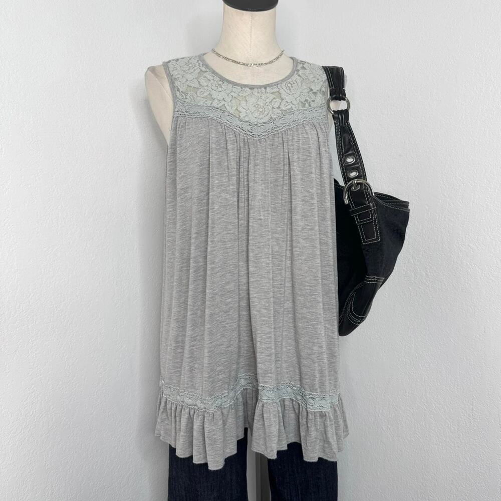 Coquette Gray Lace Babydoll Tunic Top Size Medium